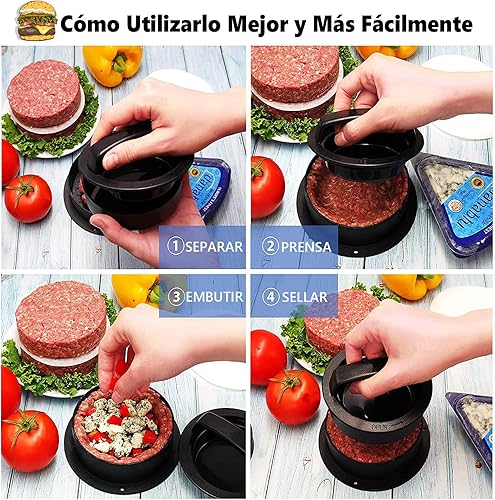 Prensa Burger Molde 3 en 1, Ideal para Hacer Hamburguesas con Queso Albóndigas en Casa